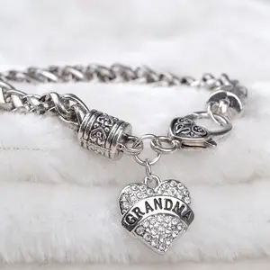 Charm Bracelet Gifts for Women Mom/Daughter/Grandma/Sister Family Members Heart Silver Vintage Carved Chain Bracelets Accessories