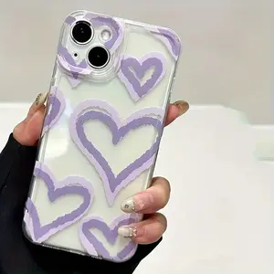 Full-screen purple heart TPU space case for iPhone 16, 15, 14, 13, 12, 11, XS, XR, X, 7, 8, 12/13 Mini Plus Pro Max SE, perfect for birthdays, Valentine's Day, or as a gift for boyfriend/girlfriend. Soft transparent protective case Protection Protector