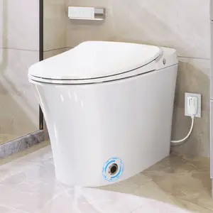 [Fahuac] Luxury Smart Toilet with Dryer & Warm Water – Elongated Bidet Toilet with Heated Seat (5 Levels up to 104°F), Remote Control, LED Night Light, Power Outage Flushing (2500 Flushes), Soft Close Cover, White