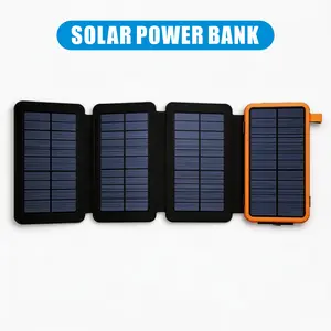 20,000 mAh solar power bank, IP67 waterproof portable charger with LED flashlight, dual USB output, solar fast charging for outdoor camping, hiking, travel