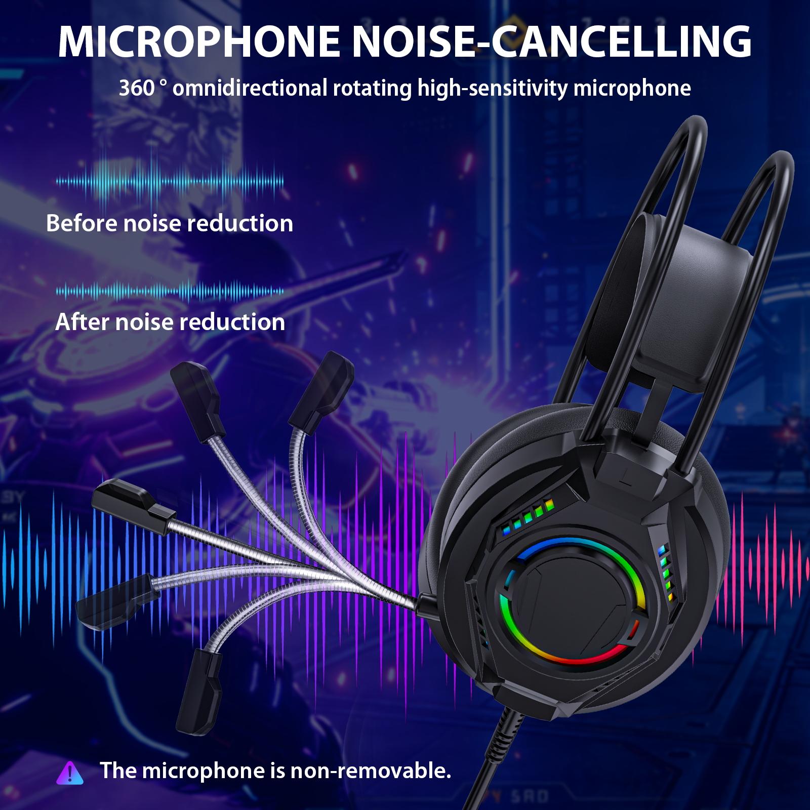 Stereo Surround Gaming Headset for PC, PS4, PS5, Xbox Series X/S Controller, Cell phone Headset with Noise Canceling Mic, LED Light Over Ear Headphones