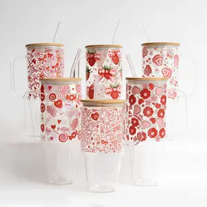 Valentine's Day 40oz Tumbler with Handle, Lid & Plastic and Glass Straws, Romantic Iced Coffee Drinkware