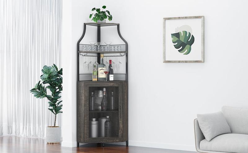 【GARVEE】Industrial Corner Wine Cabinet with Removable Rack and Glass Holder in Dark Wood Finish, Perfect for Stylish Wine Storage and Display in Home Bars or Living Spaces, Combining Functionality and Aesthetic Appeal for Wine Enthusiasts and Entertainers 【GARVEE】Industrial Corner Wine Cabinet with Removable Rack and Glass Holder in Dark Wood Finish, Perfect for Stylish Wine Storage and Display in Home Bars or Living Spaces, Combining Functionality and Aesthetic Appeal for Wine Enthusiasts and Entertainers