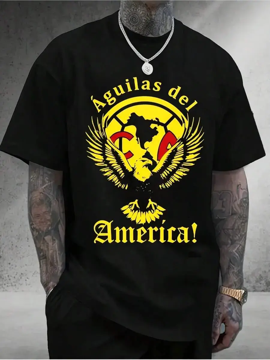 Águilas del América Soccer Graphic Tee - Premium 100% Cotton Men's T-Shirt, Casual Summer Streetwear Top, Oversized Fit Sportswear, Perfect Gift for Club America Fans