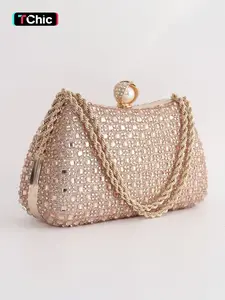 Mother's Day Sparkling Rhinestone Ladies' Clutch Evening Bag, Elegant Clutch, Diamond-Studded Ring Handbag, Shoulder Chain Crossbody Bag Ideal for Weddings, Parties, Banquets