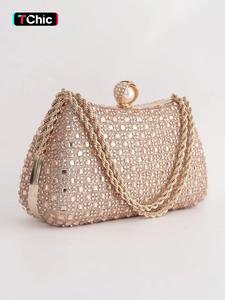 women's elegant rhinestone decorated evening bag, for back to school, graduation season, exquisite trendy chain strap clutch bag, fashionable bag for party decoration