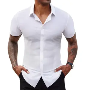 Men’s casual stretch shirt, short sleeves, slim fit, casual button-up shirt, muscle-fit cut, men’s dress shirt, menswear collection