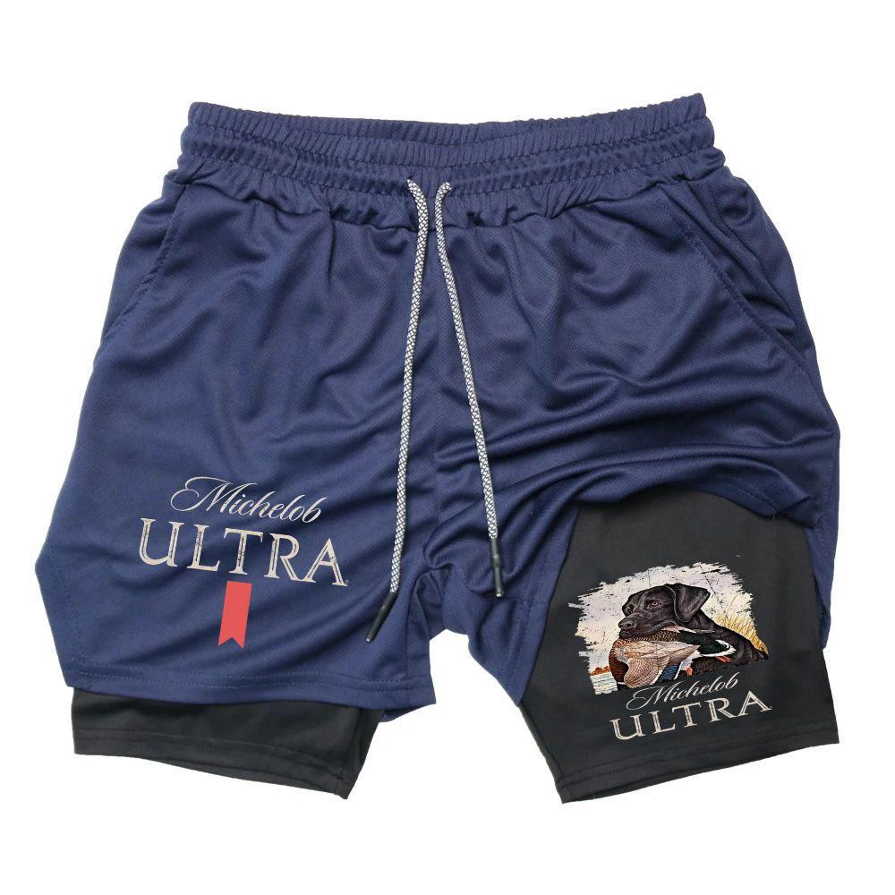 Michelob Ultra Black Lab & Duck Hunting Tee  Men's Cross Print Graphic Shorts, Regular Fit Casual Comfy Breathable Shorts for Daily Wear, Men's Shorts for Summer