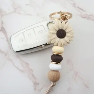 Cute Flower Design Silicone Beaded Keychain, Fashionable Keychain for Car & Wallet Decoration, Cute Charms Keychain, Stylish Keychain