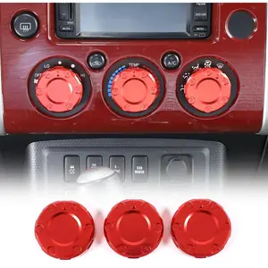 Central Console AC Volume Knob Button Switch Cover Trim Compatible with Toyota FJ Cruiser 2007-2021,Aluminum Alloy Mecha Style Car Air Conditioner Knob Adjustment Cover,3PCS (Red)