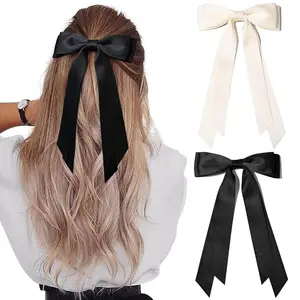 2PCS Hair Bows for Women Hair Clip Black White Hair Ribbon Accessories Slides Metal Clips Hair Bow for Women Girls Toddlers Teens Kids