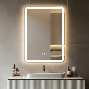 28"x 20" LED Bathroom Mirror with Stepless Dimmable, Backlight Wall Mirrors with Anti-Fog Bathroom Digital Mirror for Wall, 3 Color Modes, Memory Function  Mirror