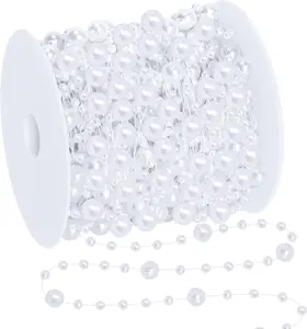 100 FT Christmas Tree Beads, 2 Sizes Artificial White Beaded Christmas Garland, Beads Strands Chain Garland Trim Roll for Xmas Tree, Plastic Hanging Beads Strands Chain for DIY Christmas Decorations Arrowom