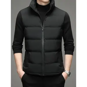 Men's Stand Collar Down Vest Gilet, Business Casual Style, Warm Zipper Closure, Multiple Pockets, Ideal for Autumn Winter Daily Wear