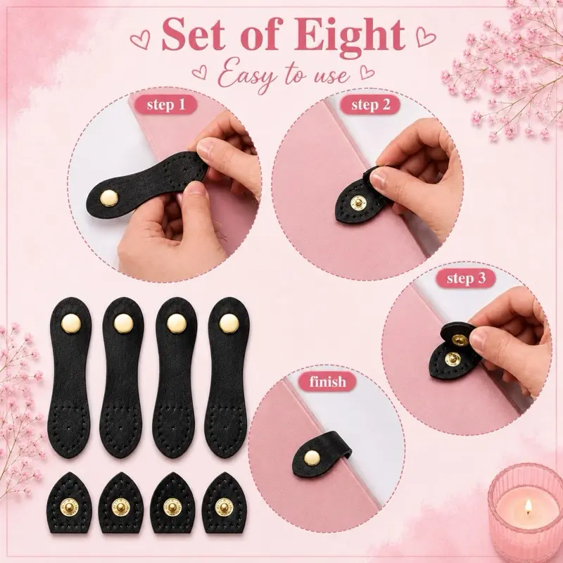 Black Set of 8 Leather Snap Buckles Snap Button Closure, Sew On Leather Purse Closure Fasteners for Wallet Bags Tote Amazon's Choice