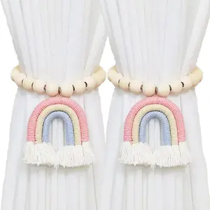 Rainbow Wood Bead Curtain Tieback, Light Color Beads & Tassels, Modern Home Decor, Elegant Indoor Design Accessory, 1 Piece