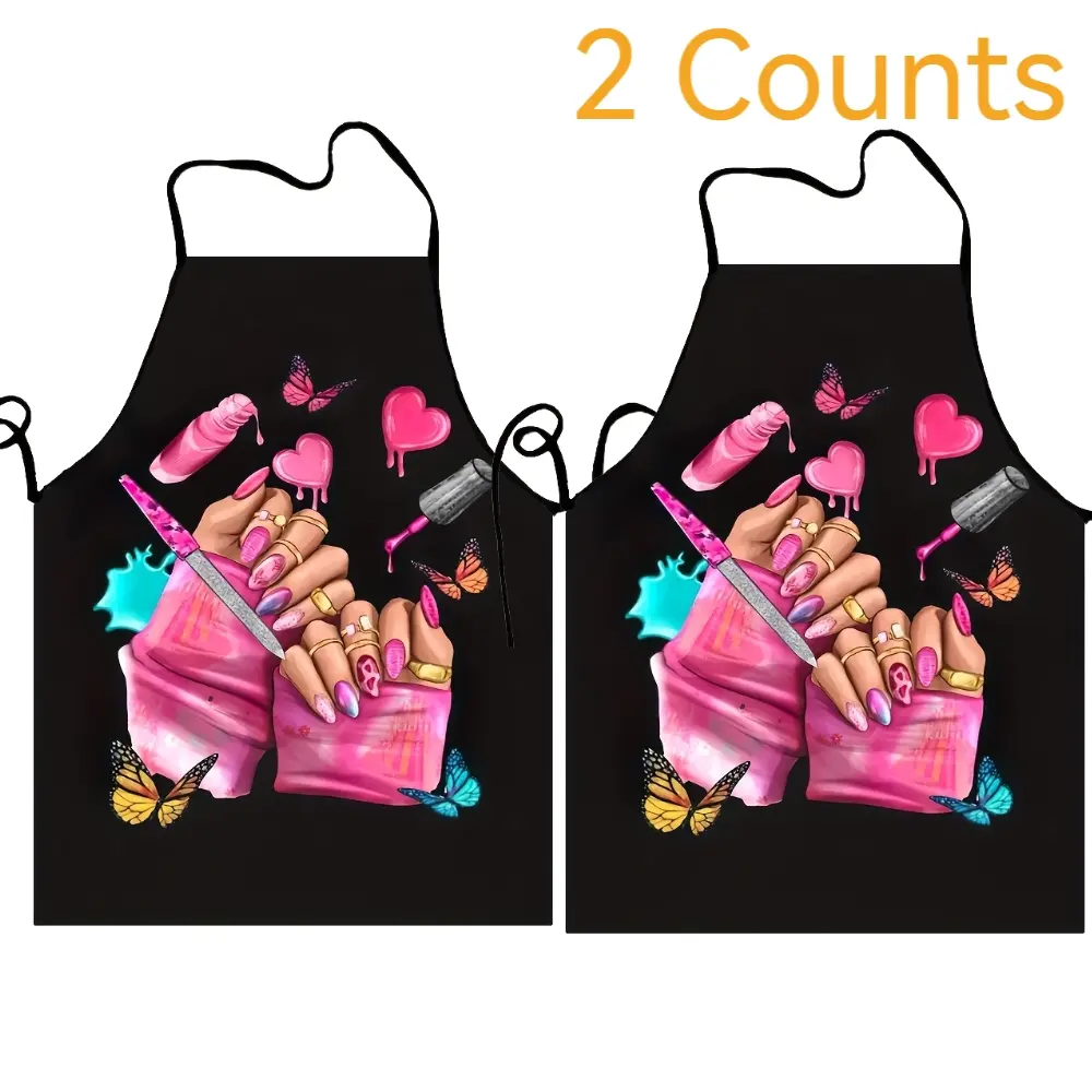 Nails Pattern Polyester Apron, 2 Count Unisex  Adult Size Sleeveless Apron, Christmas Gift, Breathable Cooking Apron,Gift for Daughter&Mother&Wife&GF&Sister,Autumn Apron for Nail Tech & Makeup Artist