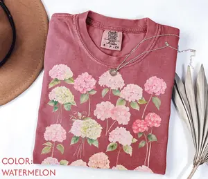 Comfort Colors Hydrangea T-Shirt, Botanical Hydrangea Floral T-Shirt, Vintage Flower Tee, Cottagecore Nature Garden T-Shirt, Flower Lover Gift