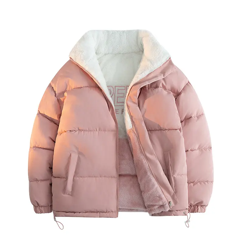 American New Trendy Loose Jacket Men Comfortable Thermal Solid Color Double-Sided Wear Cotton Coat for Winter