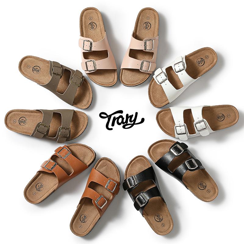 Trary Women's Slides Sandals with Cork Footbed Open Toe Flat Sandals for Women Adjustable Double Buckles Comfortable Slip On Slippers for Summer Party Casual Shoes  Dealsforyoudays