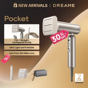 DREAME Pocket Styling High Speed Hair Dryer Folding Travel Quick Dry Home Curly Hair Negative Ion Hair Dryer Blowdryer Hairdryer Fast Drying