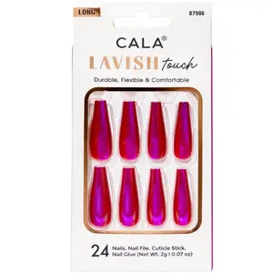 CALA Lavish Touch | Long Coffin Magenta Chrome Press On Nails
