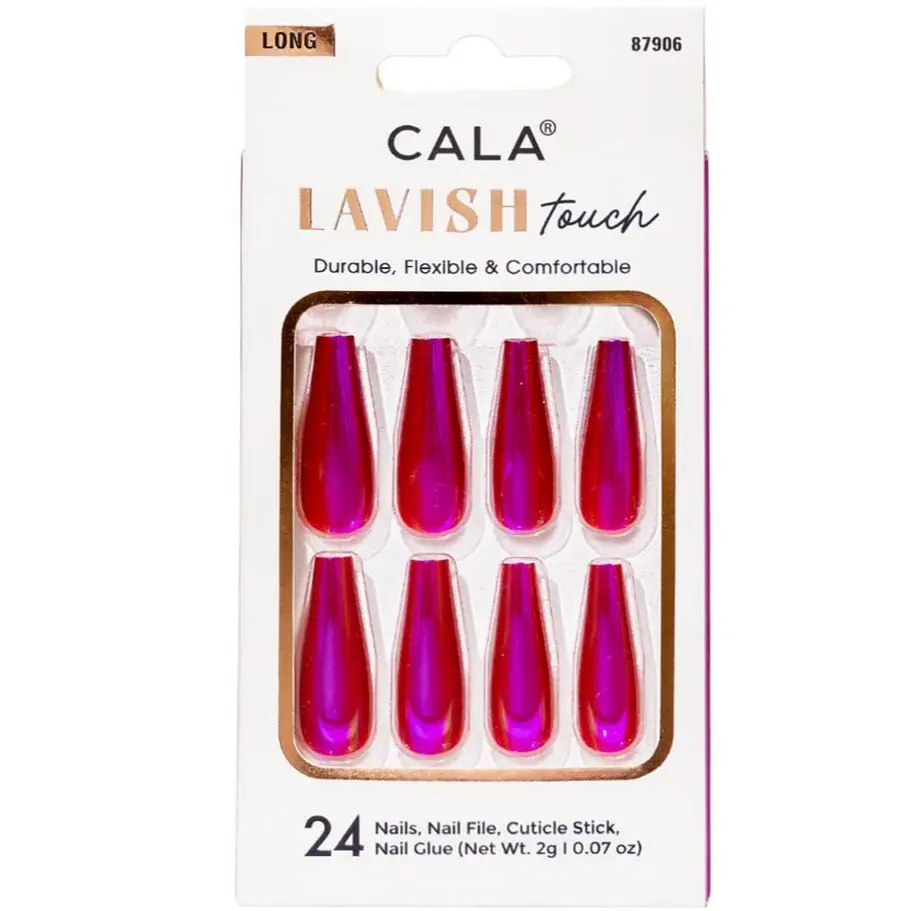 CALA Lavish Touch | Long Coffin Magenta Chrome Press On Nails