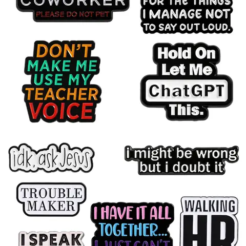 10-Piece Fun Text Badges with Humorous Sayings, Witty Humorous Self-Deprecating Slogans, Multi-Scene Workplace Social Design, Daily Wear for Young People