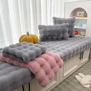 Plush Bay Window Cushion 24X60-Inch Window Seat Cushion Indoor Non-Slip Chair Pads for Reading Nook Mudroom Dining Room Outdoor Patio Furniture Grey
