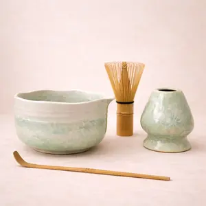 Handmade Celadon Green Crystalline Ceramic Bloom Matcha Ritual Set