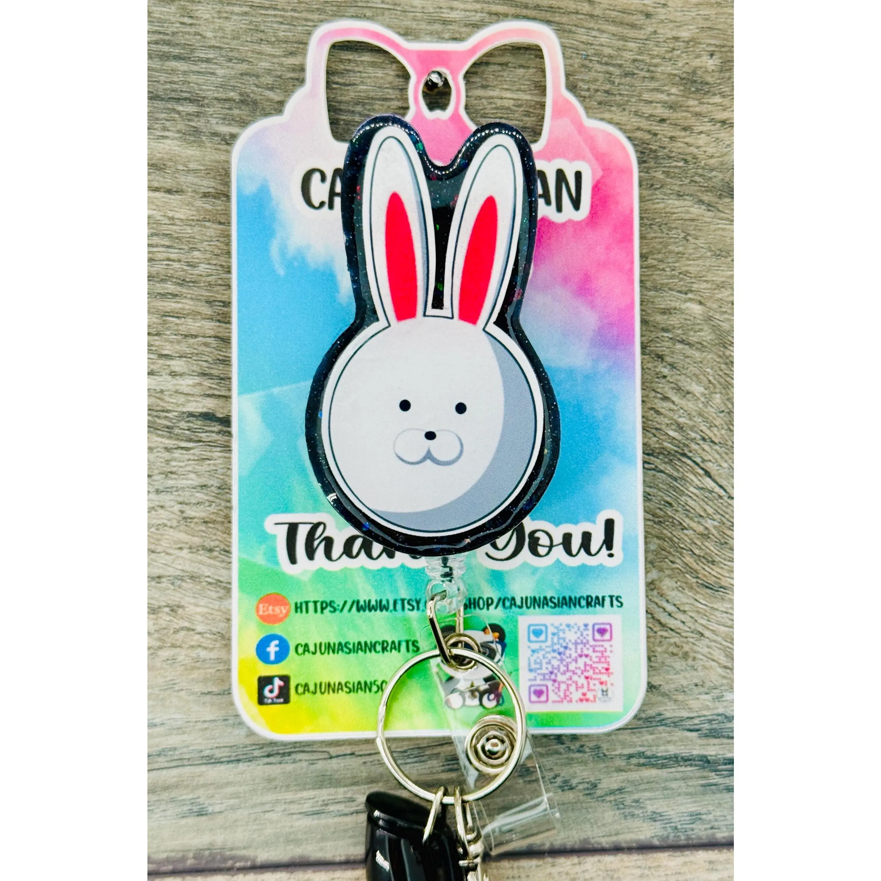 Rabbit Mask Ghoul Anime Badge Reel/ID Clip-Retractable Clips-(Alligator, Belt, MRI Safe, Carabiner) & Non-Retractable Clips