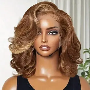 P4/27 Highlight Bob Wigs Body Wave Human Hair Ombre Honey Blonde 13x4 HD Transparent Highlight Bob Lace Front Wigs Human Hair Short Body Wave Bob Wig For Women