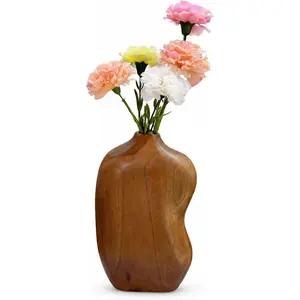 Wooden Decorative Vase, Teak Wood Vase for Home Decor, Farmhouse Boho Table Centerpiece for Living Room Dining Table (No Plants Included)