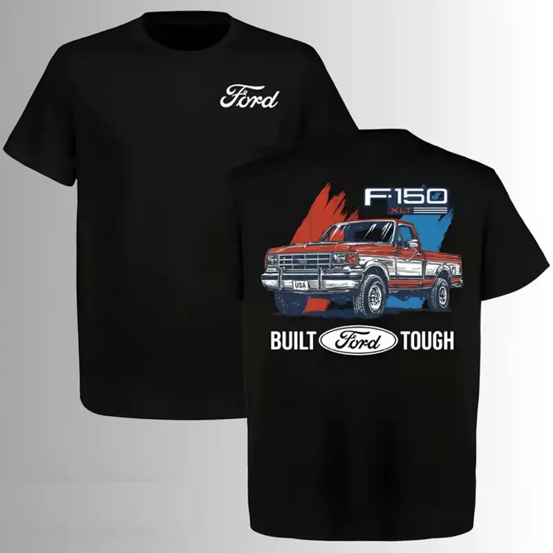 Cotton - Built Ford Tough F-150 XLT Graphic Tee, Double-Sided Classic American Pickup Truck Shirt, Retro Ford Truck Streetwear for Enthusiasts
