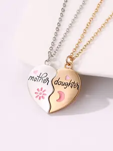 Women's Elegant Heart Charm Pendant Necklaces, 2 Counts/set Fashion Matching Necklaces for Mother & Daughter for Party, Daily Decor, Trendy All-match Exquisite Jewelry As Birthday Gift, Personalized Gifts for Her, Love Heart Necklace