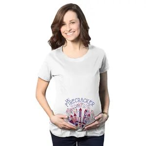 Maternity Lil Firecracker Pregnancy T Shirt Cute 4th Of July USA Tee for Mom to Be Funny Graphic Maternity Tee Cute Pregnancy Tees With Plus Sizes Pregnant Patriotic Maternity Wear Maternity Shirts White