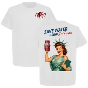 Unisex Dr Pepper Graphic T-Shirt - Lady Liberty Can Print, Funny Patriotic Save Water Soda-Themed Casual Top, Gift for Soda Fans