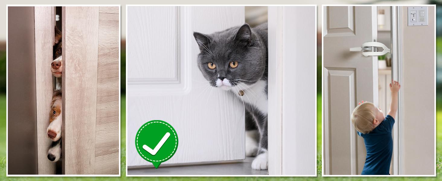 2Pcs Cat Door Holder Latch Larger Cat Door Alternative to Keep Dogs Out of Cat Litter Boxes and Food with 5 Adjustable Sizes Strap 2.5-6" Wide Fast Latch Strap Let's Cats in Easy to Install White