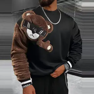 Men’s Cartoon Bear Hoodie — Loose-fit sweatshirt with a stylish glasses graphic, soft crew neck, long sleeves, machine washable casual top, birthday gift shirt, comfortable and relaxed style, soft fabric