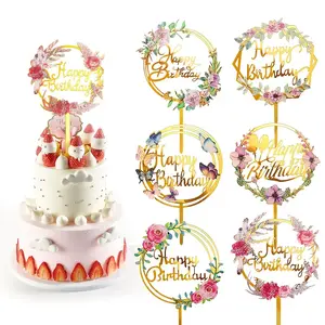 Happy Birthday Cake Topper Set, 6pcs Multicolor Acrylic Decorations Supplies Vibrant Appearance for Bday Cakes & Parties, Perfect for Celebrating Birthdays