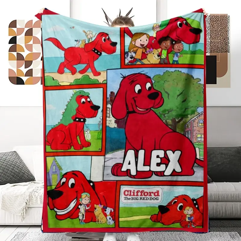 Clifford the Red Dog Cartoon Themed Animal Character Blanket - Polyester Fiber, Machine Washable, All-Season Thick Knit, Tear-Resistant, Colorful Animal Blanket for Sofa, Bed, All Season Blankets, Animal Character Blankets
