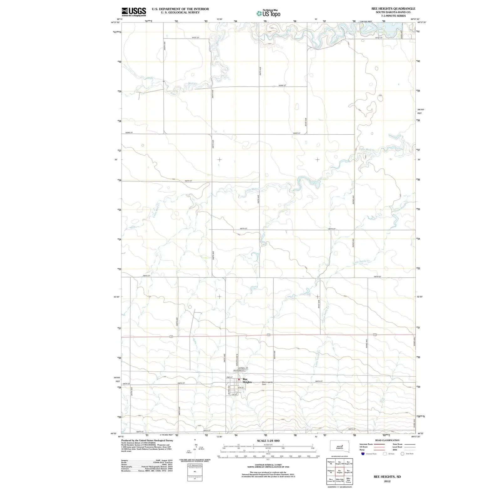 Ree Heights South Dakota USGS Topographic Quadrangle Map, 2012, 1:24000