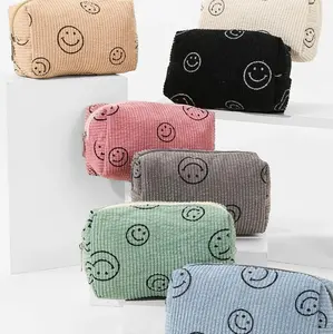 Corduroy Smiley Face Makeup Bags. Cosmetic pouch