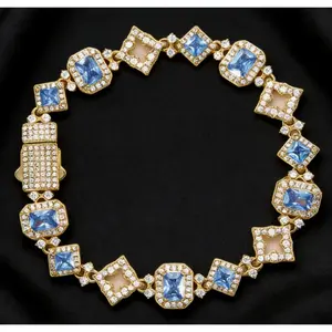 Star Bracelet Hip Hop Hollow Design Jewelry Stainless Steel Blue CZ Cuban Chain Bracelet Party Club Street Festival Fashion Gift For Men Women Unisex Trendy Iced Out Bling Statement Accessories