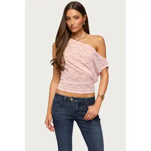 Kessa Sheer Lace Off Shoulder Top