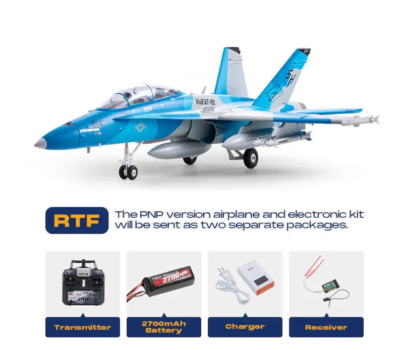 FMS EDF Jet 64mm F/A-18 Hornet PNP/RTF （PNP=Transmitter, receiver, battery and charger not included），Hobby grade、adult hobby toy、outdoor flying、racing aircraft，Beginner RC plane