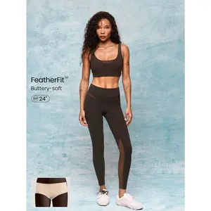 GLOWMODE 24" FeatherFit™ Flow On Buttery-Soft Sweat-Wicking Mesh Panel Non-See-Through Active Leggings Low Impact Yoga Pilates Barre Studio Daily Casual Wear