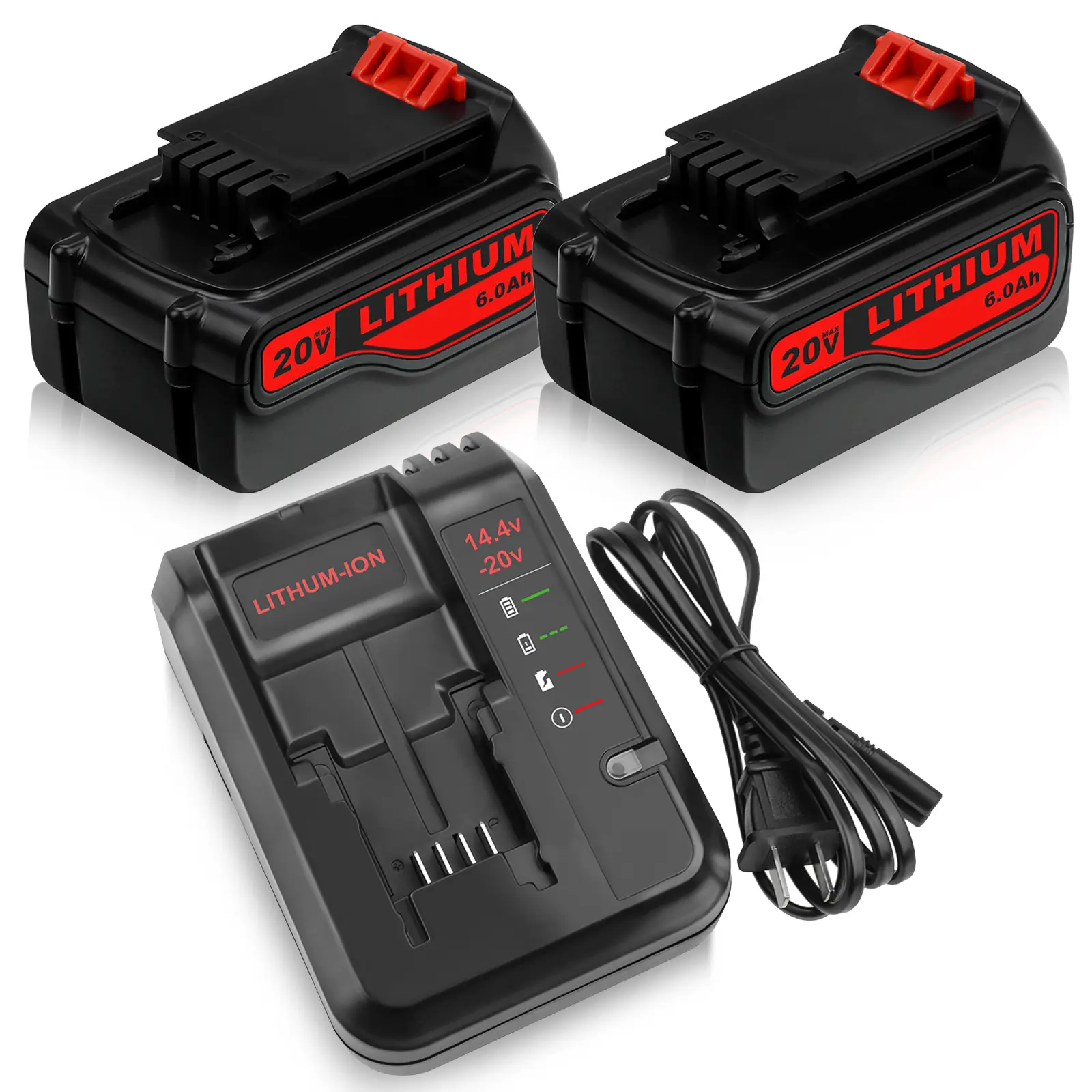20 Volt 6.0Ah Battery Compatible with Black Decker 20V Li-ion Max LB20 LBX20 LST220 LBXR2020 LB2X4020 Cordless Power Tools Lithium Safety Replacement Performance Compatibility