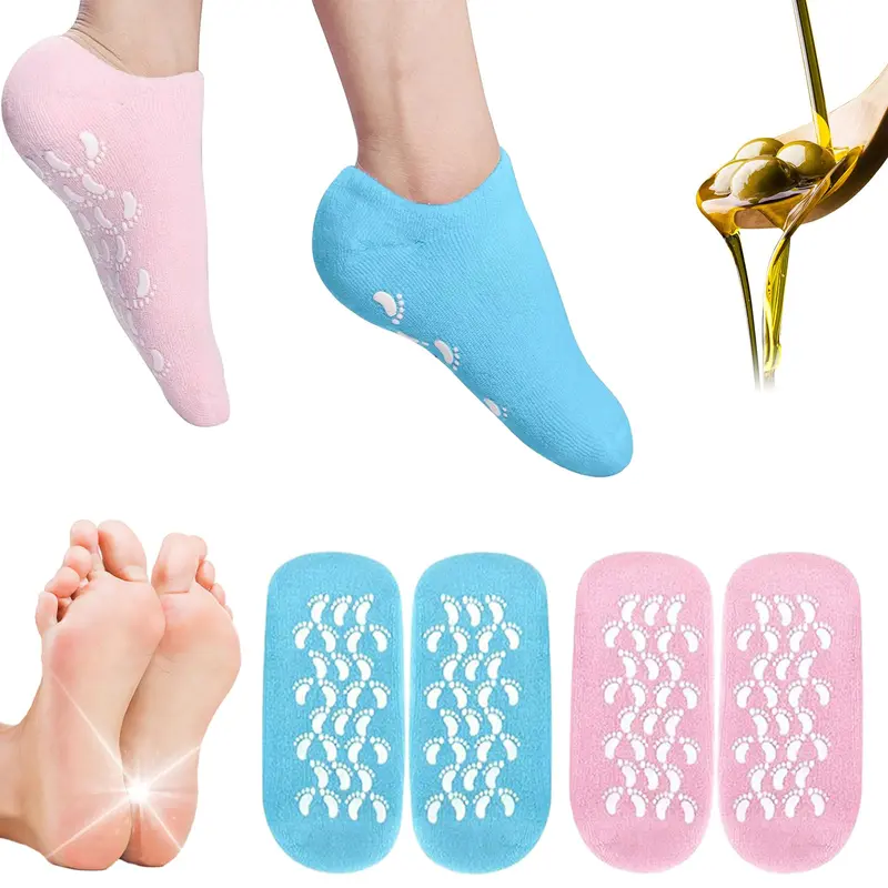 Moisturizing Silicone Gel Foot Care Socks - Non-Slip Heel, Indoor Overnight Spa Treatment, Dry Rough Cracked Skin Care, Unisex Solid Core Socks for Adults, Anyone Dealing with Dry Skin
