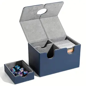 PU Game Card Storage Box, 200+ Capacity Tabletop Command Deck Organizer, Portable Trading Card Holder, Card Hobby Box, Trade Card Box, Ideal for Board Games & Collectibles
